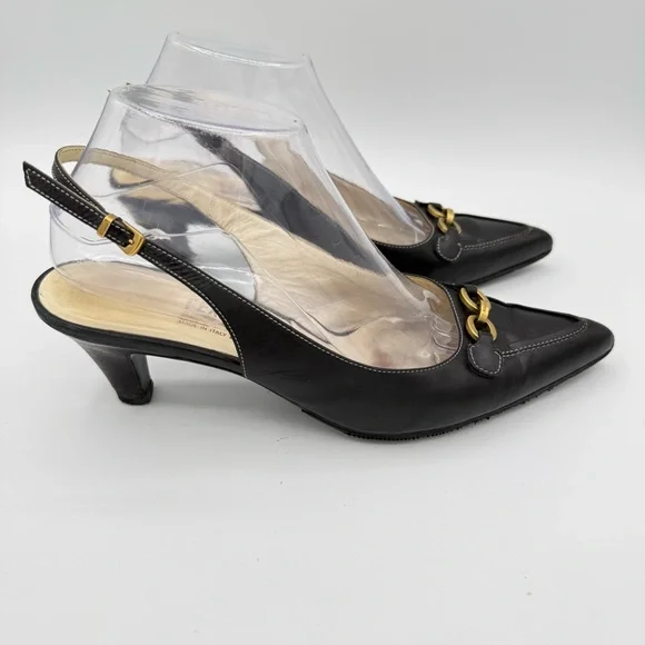 Salvatore Ferragamo Slingback Heels 9 Black - Picture 1 of 16